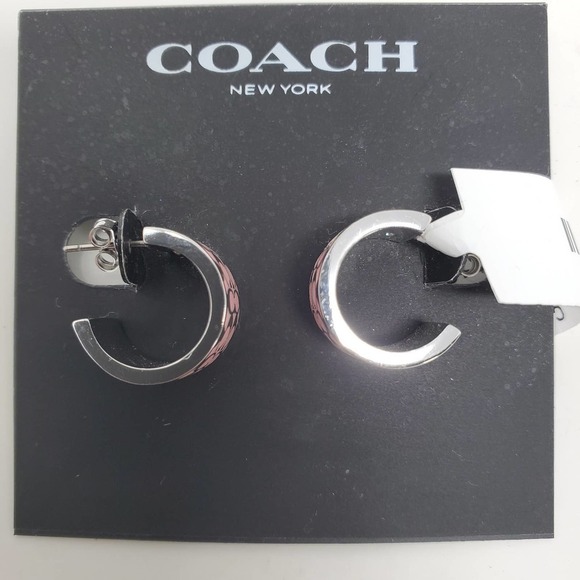 Coach Signature Enamel Huggie Cuff Pink Earrings - Picture 3 of 8